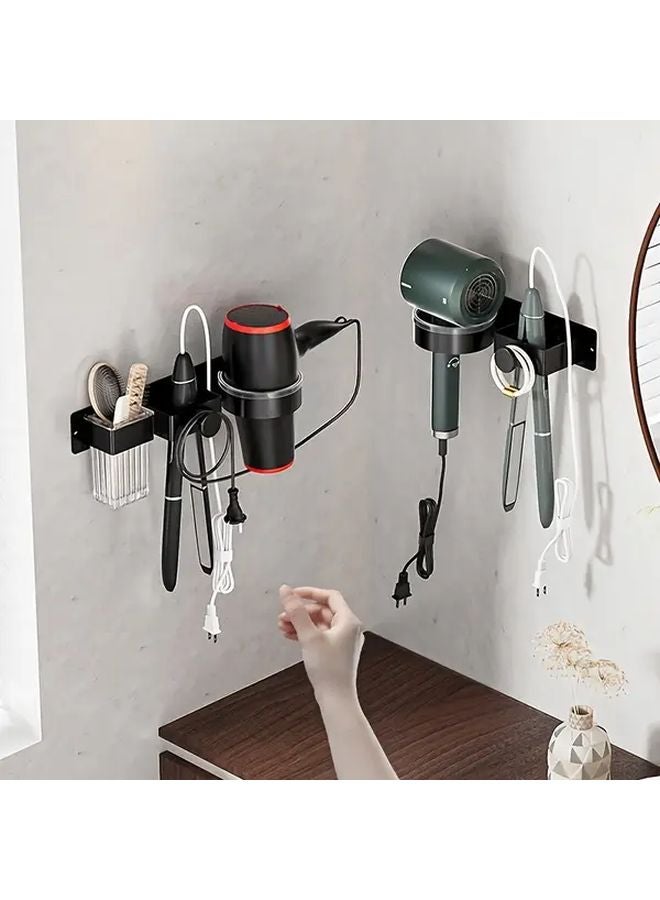 Wall Mounted Hair Dryer Holder No Drill Bathroom Organizer Black With Cup - Image 5